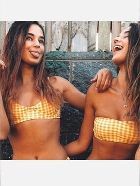 BLACKBOUGH Swim Yellow Check Tallulah Bikini Top S